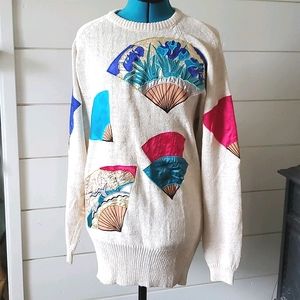 1980s Bonnie Boerer Vintage Sparkly Baggy Sweater 80s Medium M Oversized Beige